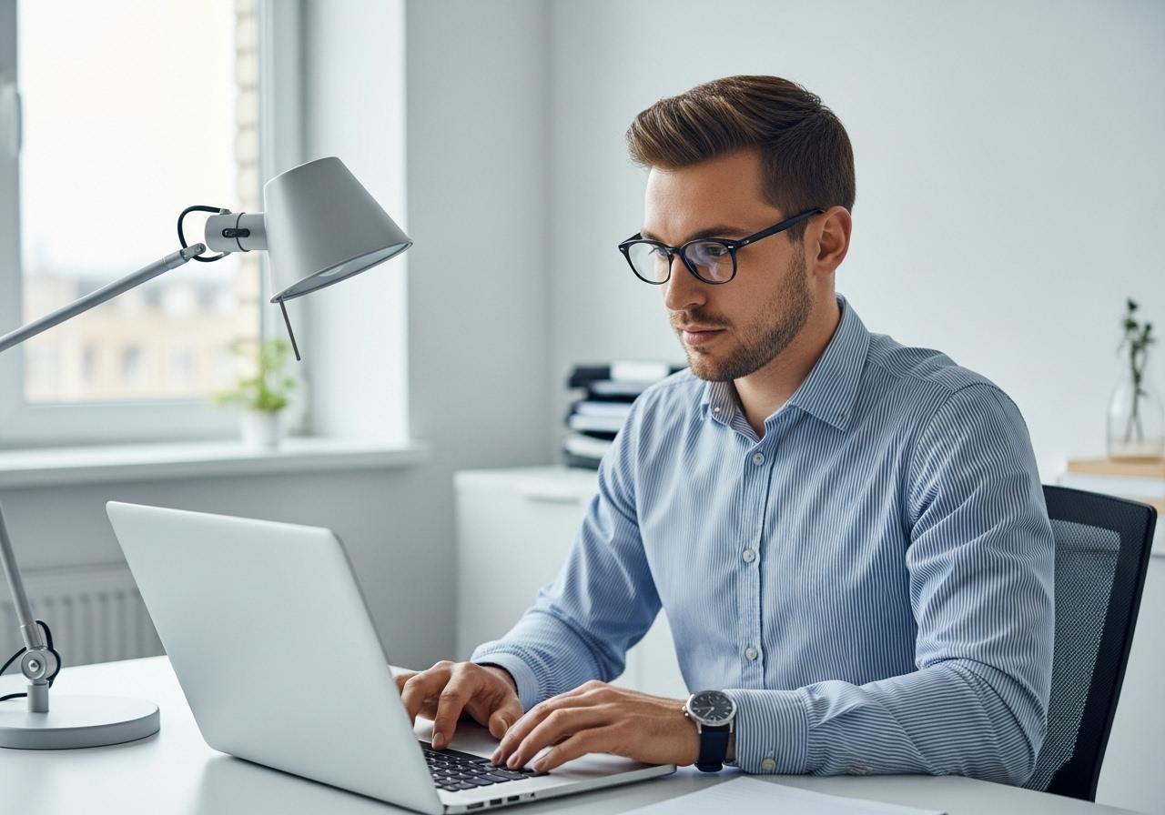 Ein Webentwickler arbeitet konzentriert am Laptop und optimiert eine Datenbank, um eine Website schneller zu machen.