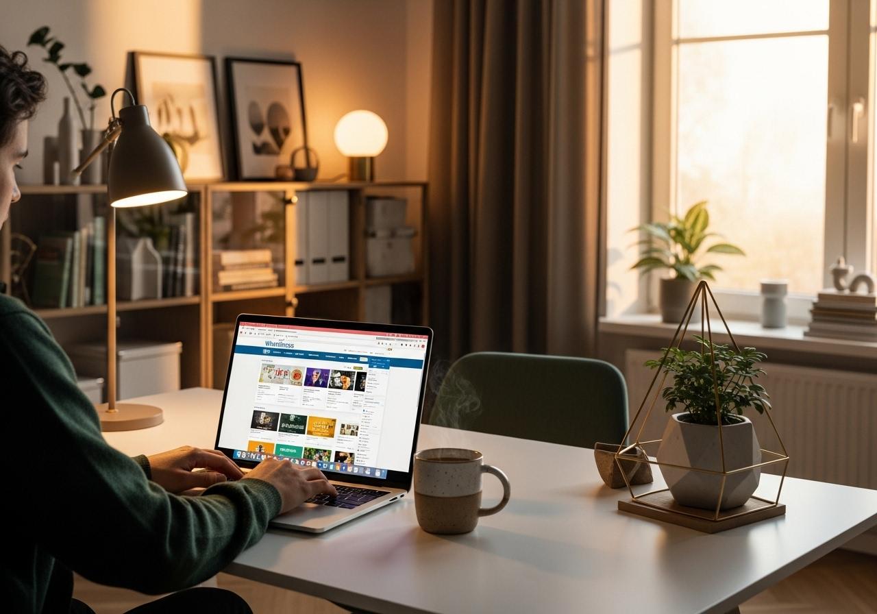 Person arbeitet konzentriert an einer WordPress Webseite mit LocalWP und DevKinsta auf einem Laptop im modernen Homeoffice