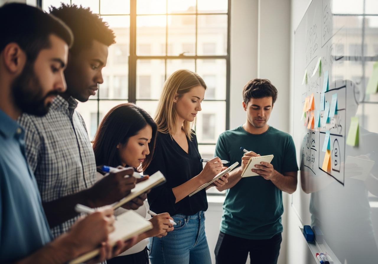 Ein Team arbeitet gemeinsam an einem Discovery Workshop um Missverständnisse zu vermeiden und Projekte richtig auszurichten