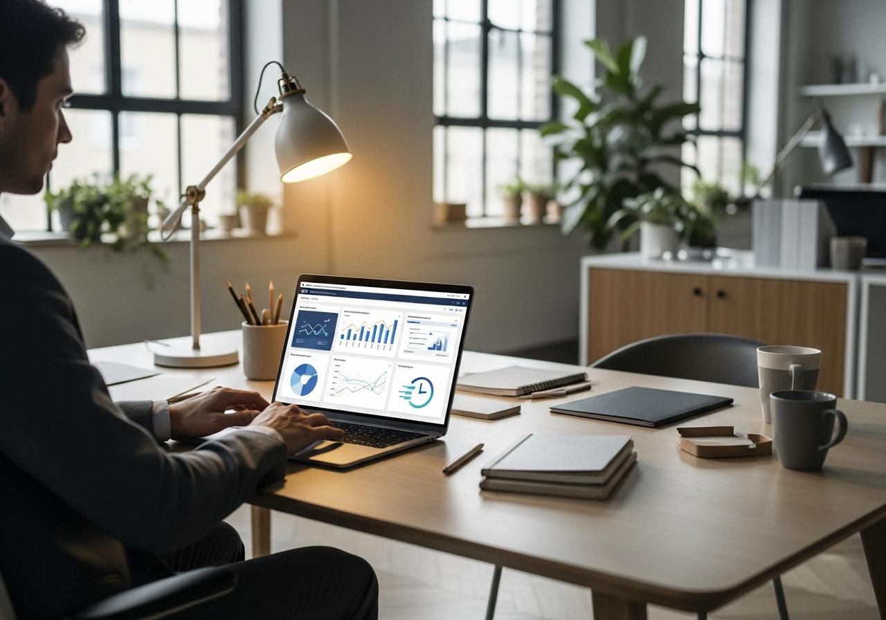 Person arbeitet am Laptop um Website Performance und User Experience zu optimieren in moderner Arbeitsumgebung