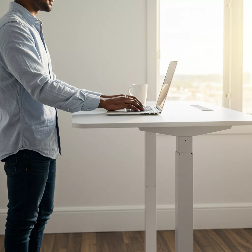 Foto, Stehschreibtisch, Stehschreibtisch fürs Büro: So sagen Sie Rückenschmerzen den Kampf an!, detailreich und relevant