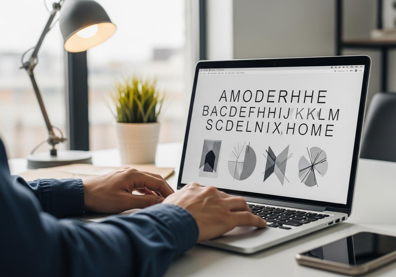 Designer sitzt vor Laptop und wählt moderne Fonts für eine benutzerfreundliche Website aus