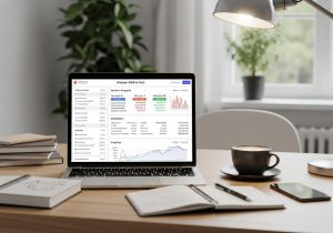 Laptop mit Analyse Dashboard das Ergebnisse eines A B Tests zur Conversion Rate zeigt