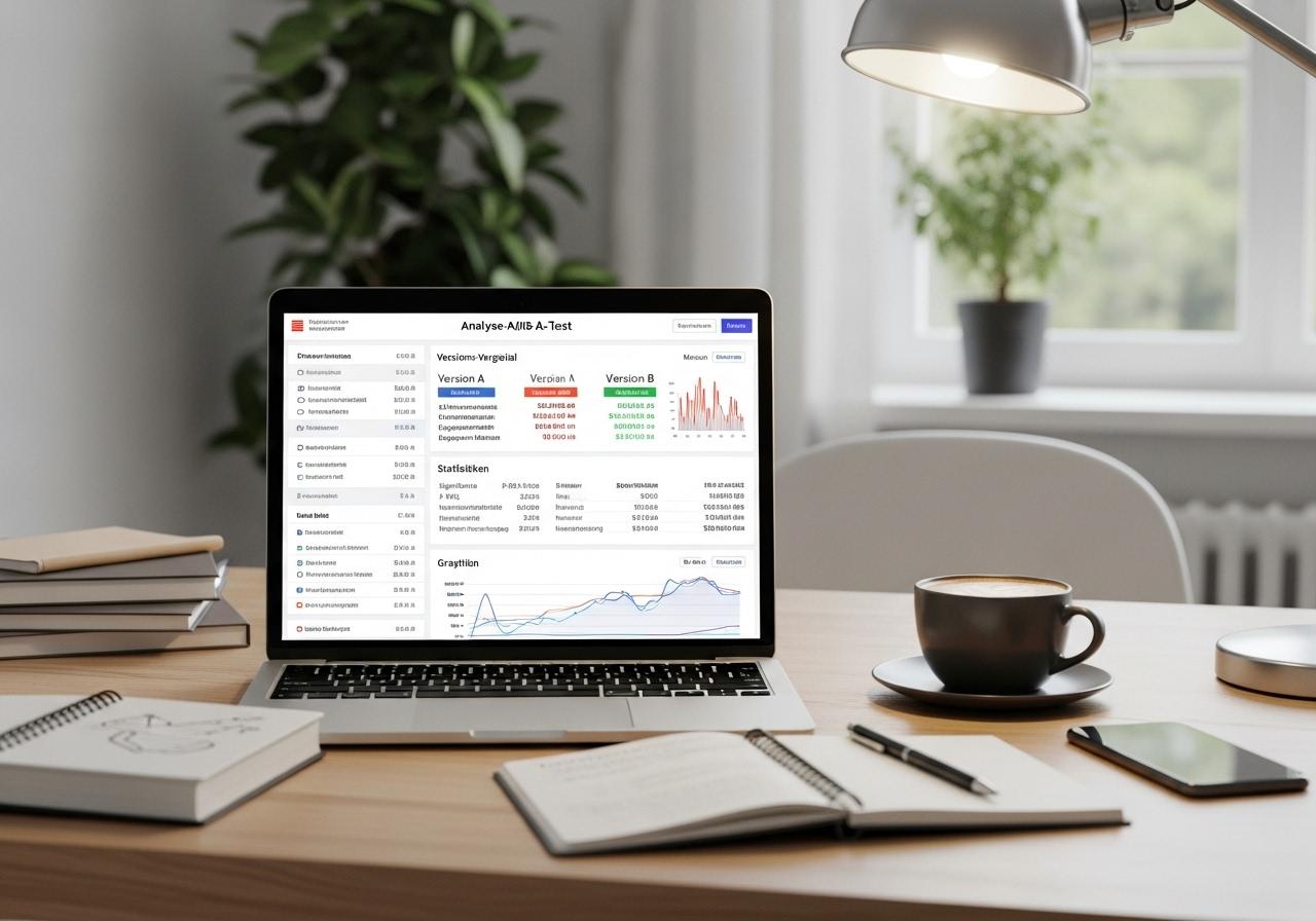 Laptop mit Analyse Dashboard das Ergebnisse eines A B Tests zur Conversion Rate zeigt