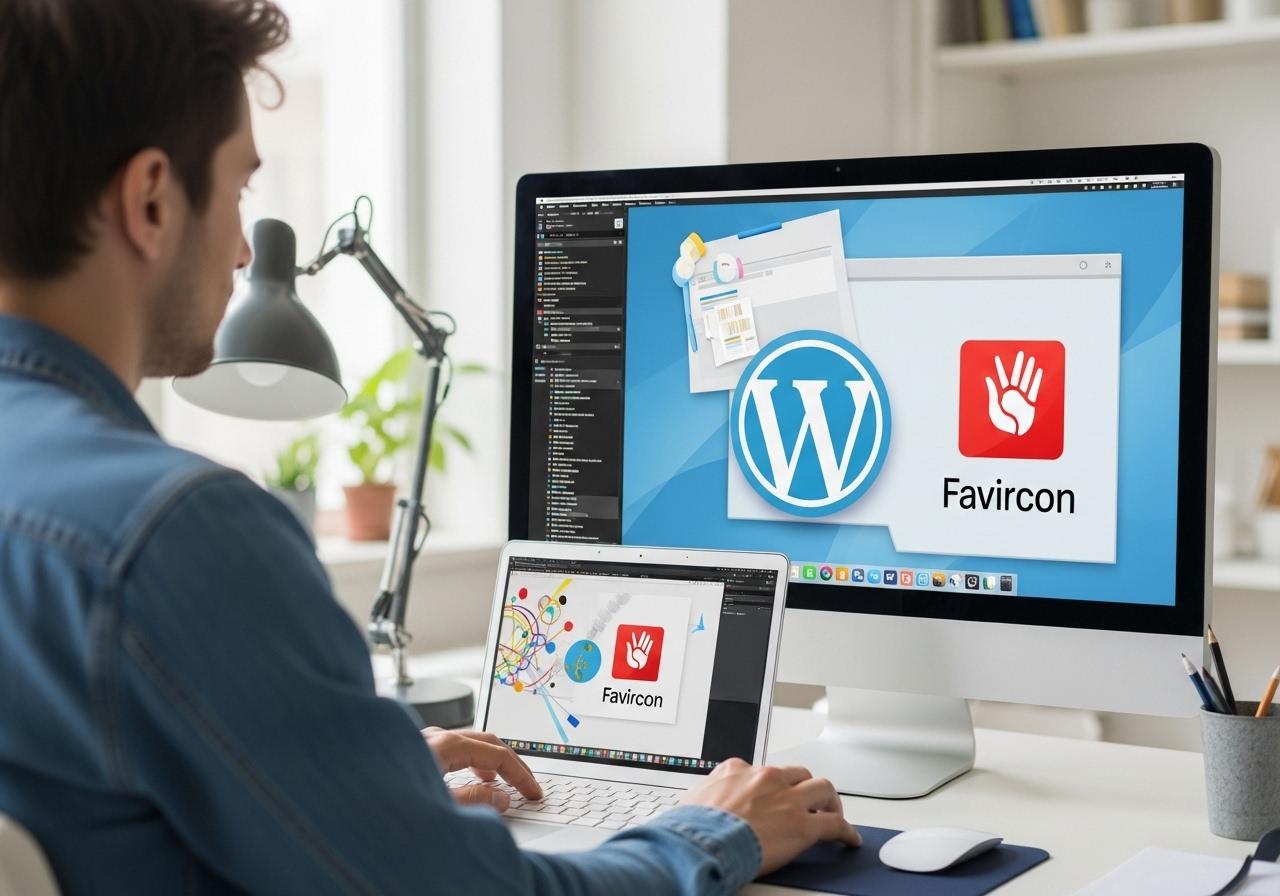 Designer erstellt und lädt ein Favicon in WordPress hoch, sichtbarer Bildschirm mit dem WordPress Customizer
