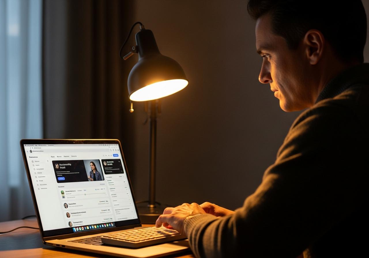 Person arbeitet an einem Laptop an einem WordPress Membership Portal mit MemberPress PayPal und Stripe Integration.